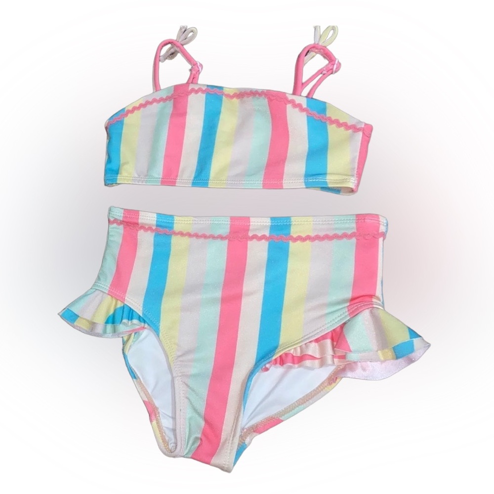 Mila & Emma Girls Rainbow Stripe Ruffle Bikini Swimsuit Size 5T